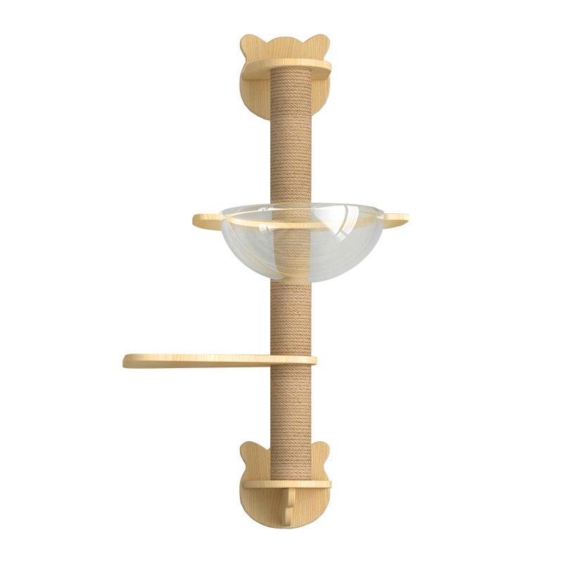 Wall-Mounted Solid Wood Cat Tree with Scratching Board and Jumping Platform