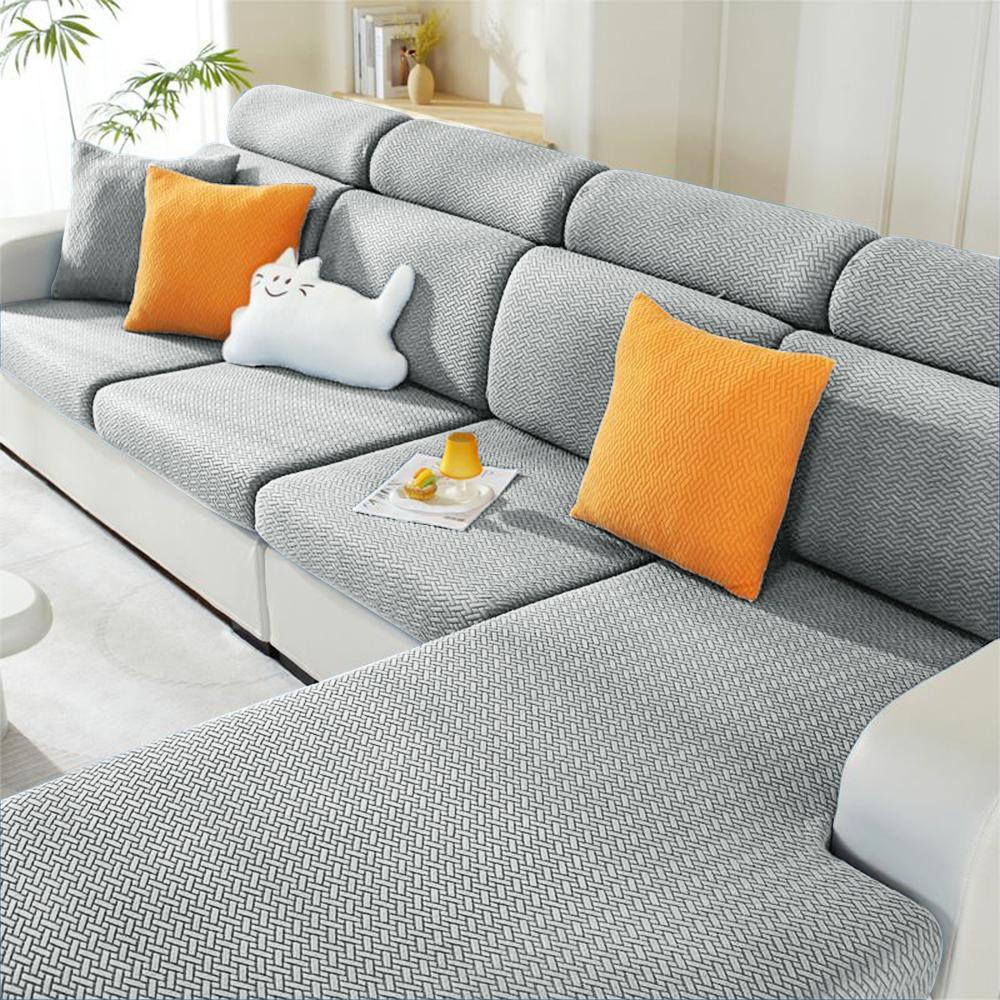 Jacquard Sofa Covers Solid Colors Seat Cushion Cover Living Room Washable Spandex Sofa Couch Slipcover L-Shaped Chaise Longue