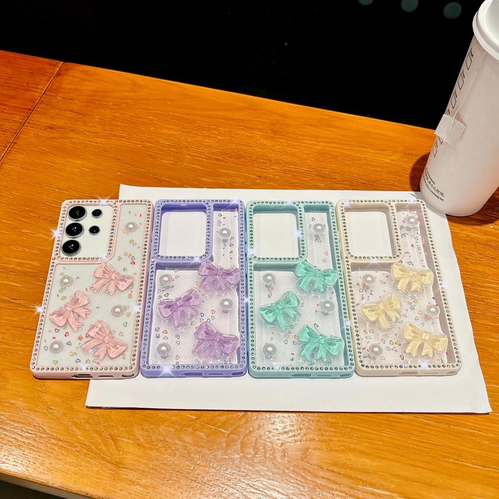 Samsung S25ultra Mobile Phone Case 1 Bow S24FE Flash Diamond Drop Glue A15 Fashion Creative A36 New Model