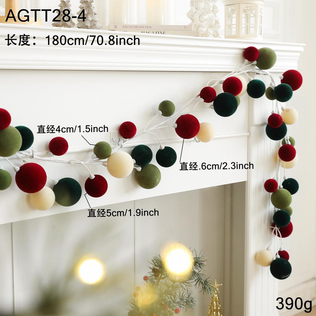 1,8M Weihnachtskugel Kunststoff Beflockt Schnurornament Amerikanischer/Europäischer Stil Tür- & Wandbehang Feiertagsdekoration
