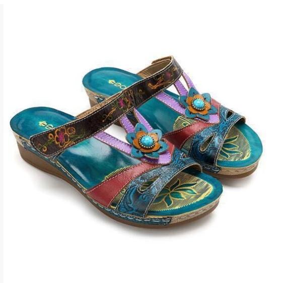 Fashion Summer Women's Slippers Wedge Heel Ethnic Style Mixed Sandals Fashionable Leisure Comfortable Outdoor
