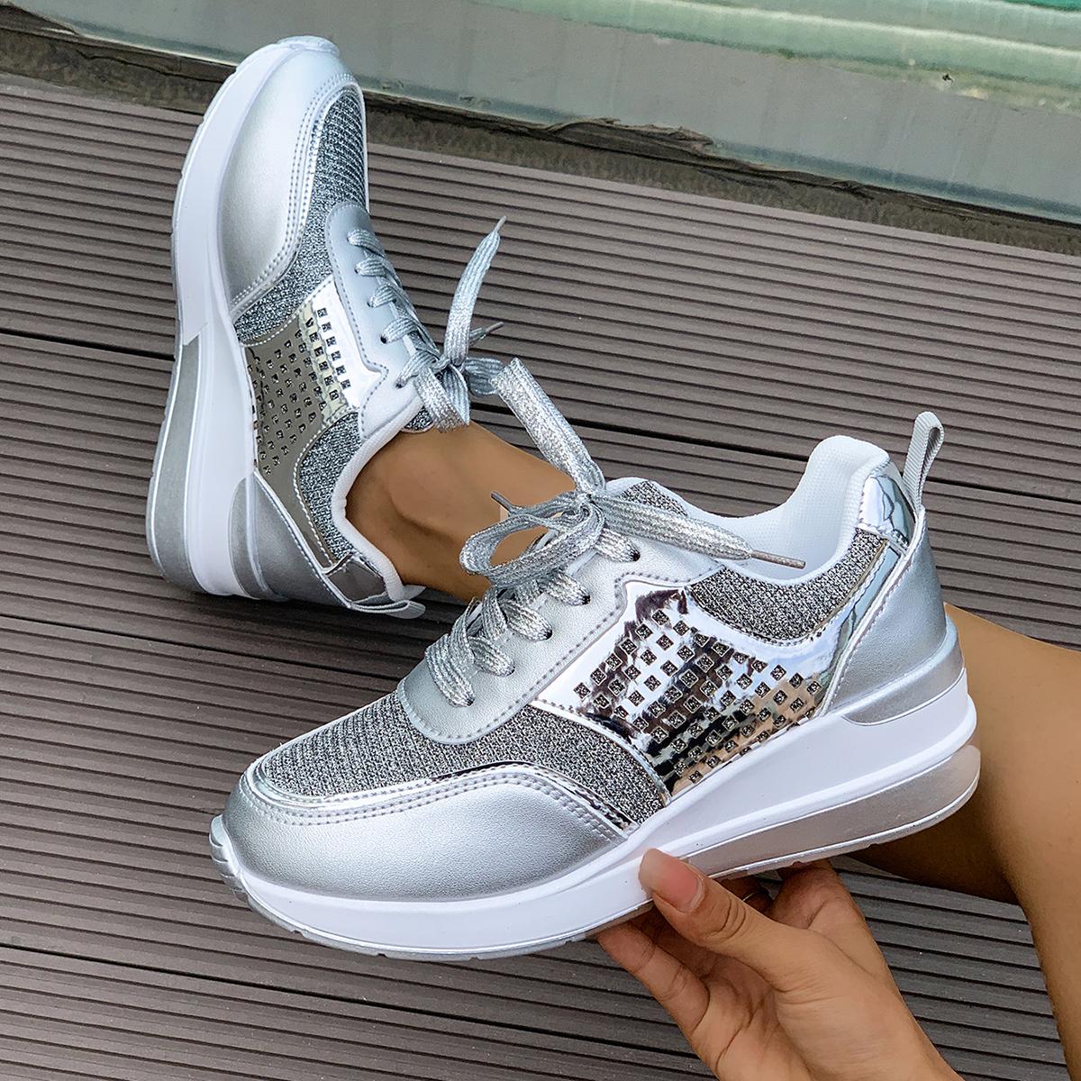 

Fashion 2024 New Women Sneakers Platform Shoes Fashion Casual Designer Shoes Outdoor Running Vulcanized Shoes Women Zapatos De Mujer 36 серебряный