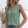 V Yaka Dikiş Seksi Hollow Dantel Kadın Gömlek Rahat Yaz Kolsuz Bluz Kadın Vintage Zarif Üstleri Moda Giyim 25894