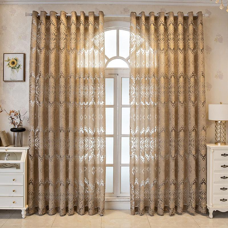 Elegant European Retro Jacquard Curtain Panel - Thick, UV-Protective Sheer for Living Room, Bedroom, Office & Balcony Decor, Sunshade Partition