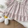 Spring Autumn Girls Floral Princess Dress Cute Lace Trim Ruffle Hem Toddler Kids Party Pageant Cotton Blend Sundress