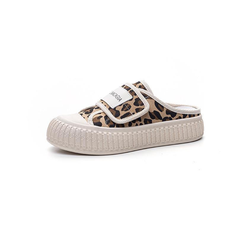 

Женские летние тонкие парусиновые дышащие и легкие полутапочки с леопардовым принтом, с закрытым носком, обувь для ношения, белые туфли 40 цветной печати леопарда