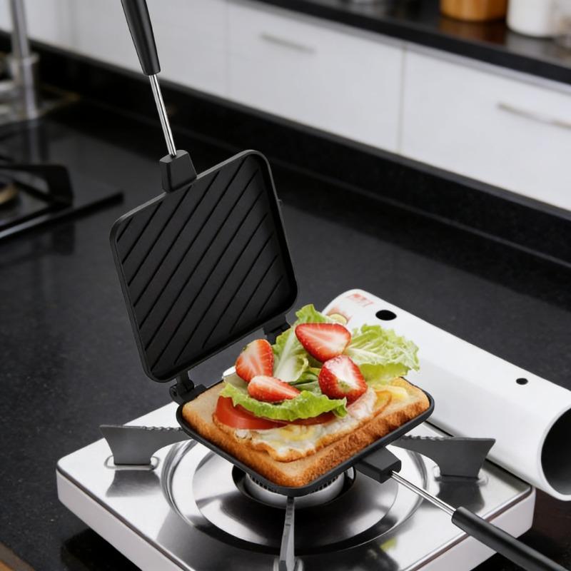 Pattern Sandwich Baking Tray Flat Bottomed Non Stick Double-sided Breakfast Frying Pan Steak Grid Sandwich Mold Kitchen Cookware