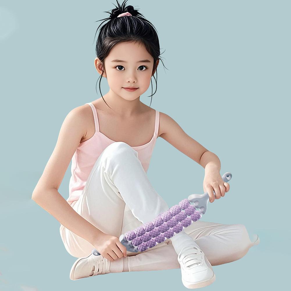 Curved Massage Roller Muscle Roller 21 Wheels Guasha Massager Tool Non Slip Handle Curved Calf Roller for Muscle Relaxation