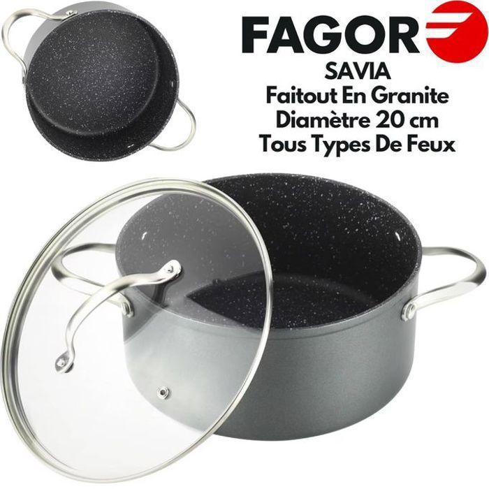 Faitout - FAGOR - Savia 20 cm - Aluminium Forgé - Couvercle en Verre - Anti-adhérent