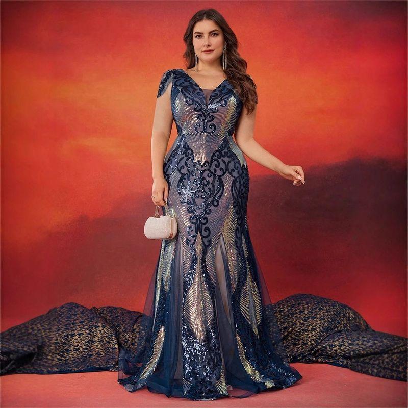

Plus Size Evening Dress Birthday Party Dress Large Size Wedding Dress 4XL Dark Blue 1XL