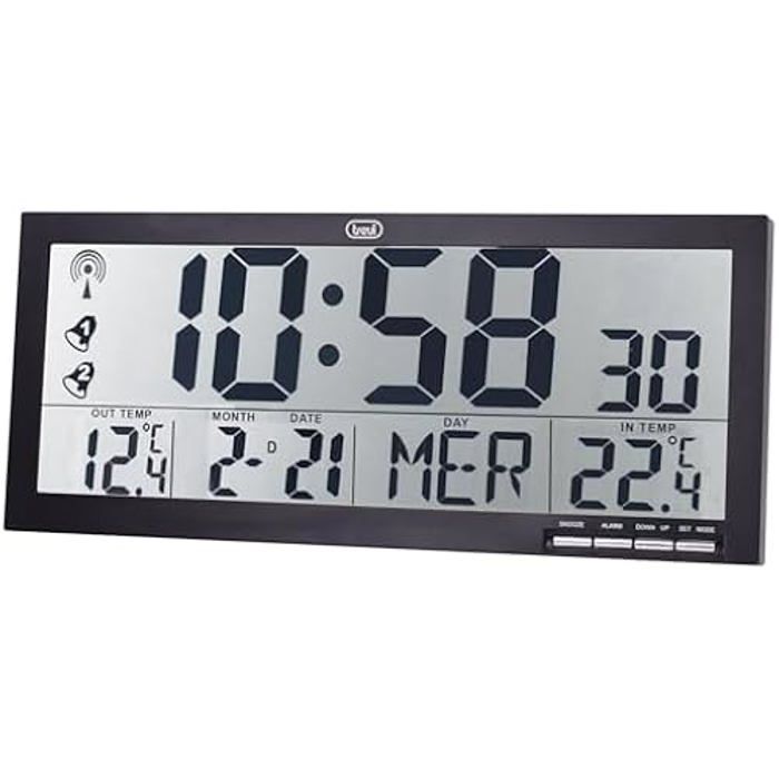 Horloge murale radiocontrôlée - trevi - om 3530 rc - grand écran - thermomètre - calendrier