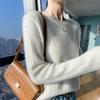 Women's Loose Casual Merino Wool Round Neck Sweater - Solid Color Wavy Pattern (Autumn/Winter Collection)