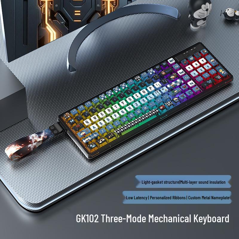 Langtu GK102 Multi-Mode RGB Mechanical Keyboard: Wireless/Bluetooth/Wired, Transparent Design for Gaming & Office Use
