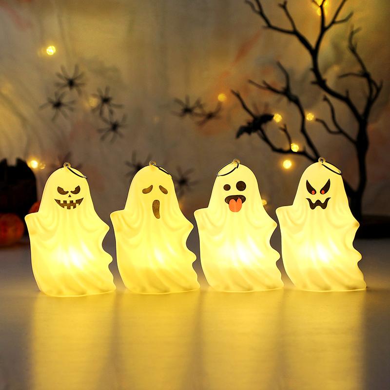 Ghost Halloween Decor - White Ghost Led Night Light Spooky Figurine Statue Festival Lamp Table Topper Hanging Decorations