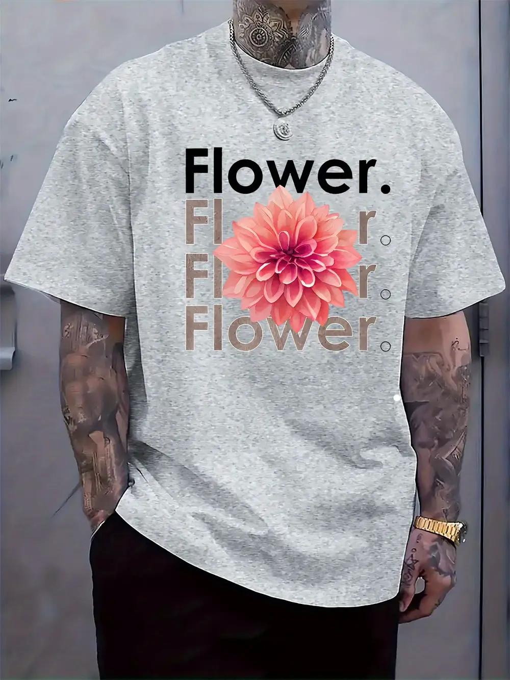 Casual Crew Neck T-shirt with Vibrant Flower Print - Short Sleeve M