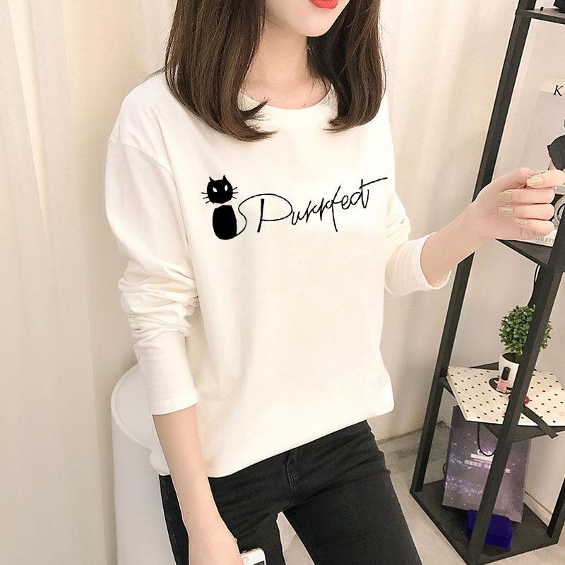 Autumn Korean Cartoon Bottoming Tops - Women's Long-Sleeved T-Shirts In Solid Colors