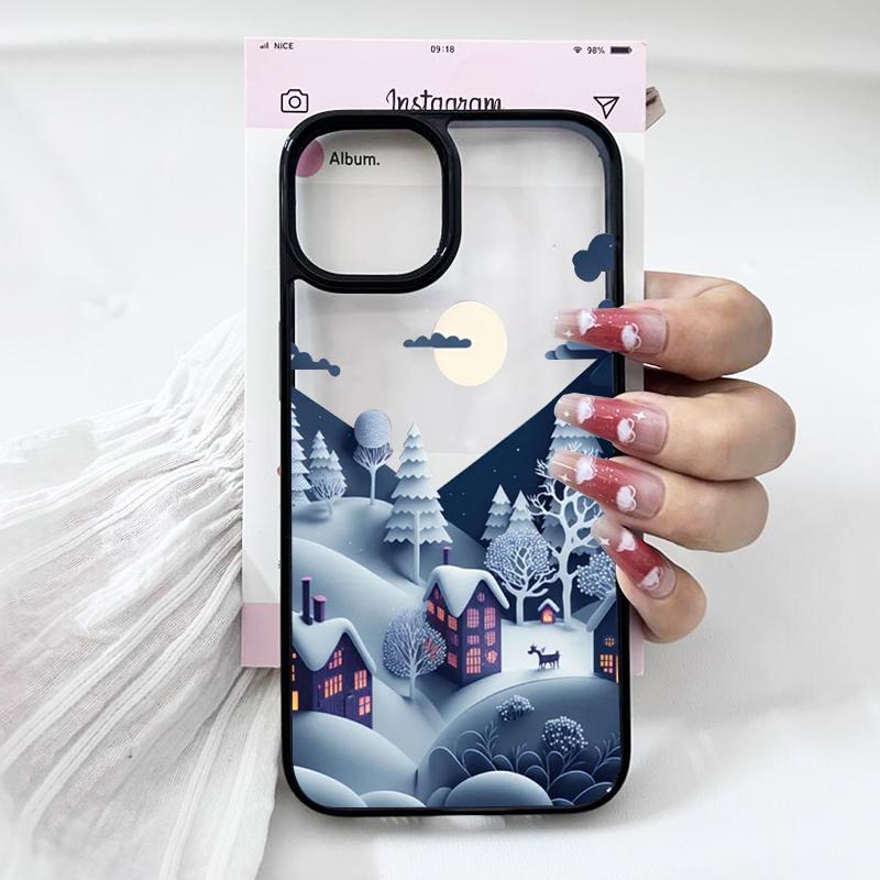 Merry Christmas Tree Snow Scene Phone Case for iPhone 14 13 12 Mini 11 Pro Max 16 15 Pro Max XS XR X 17 8 plus Shockproof Cover