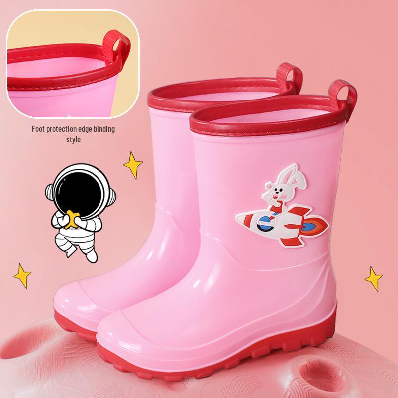 Kids' Waterproof Cartoon Rain Boots - Non-Slip Rubber Shoes for Boys & Girls, Warm Long Mid-High Top Design