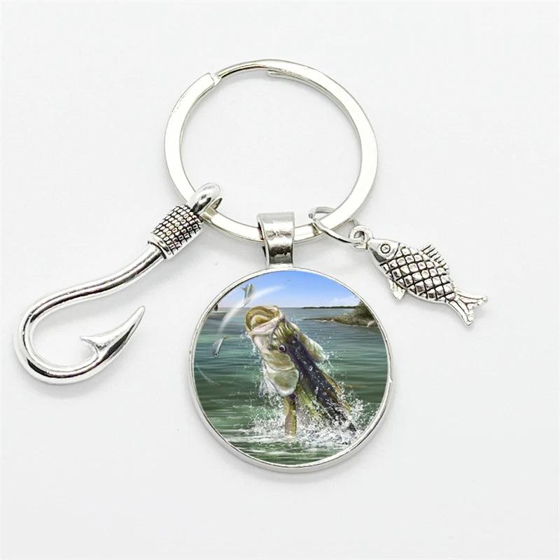 Gone Fishing Keychain: Fishing Enthusiast Pendant with Time Gem