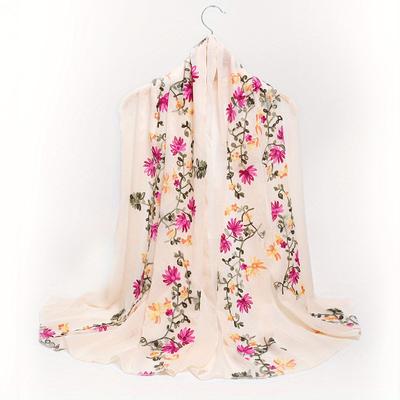 Fashionable Design Embroidered Flower Pattern Women's Scarf Shawl Elegant and Breathable Daily Versatile Accessory 85 * 180cm