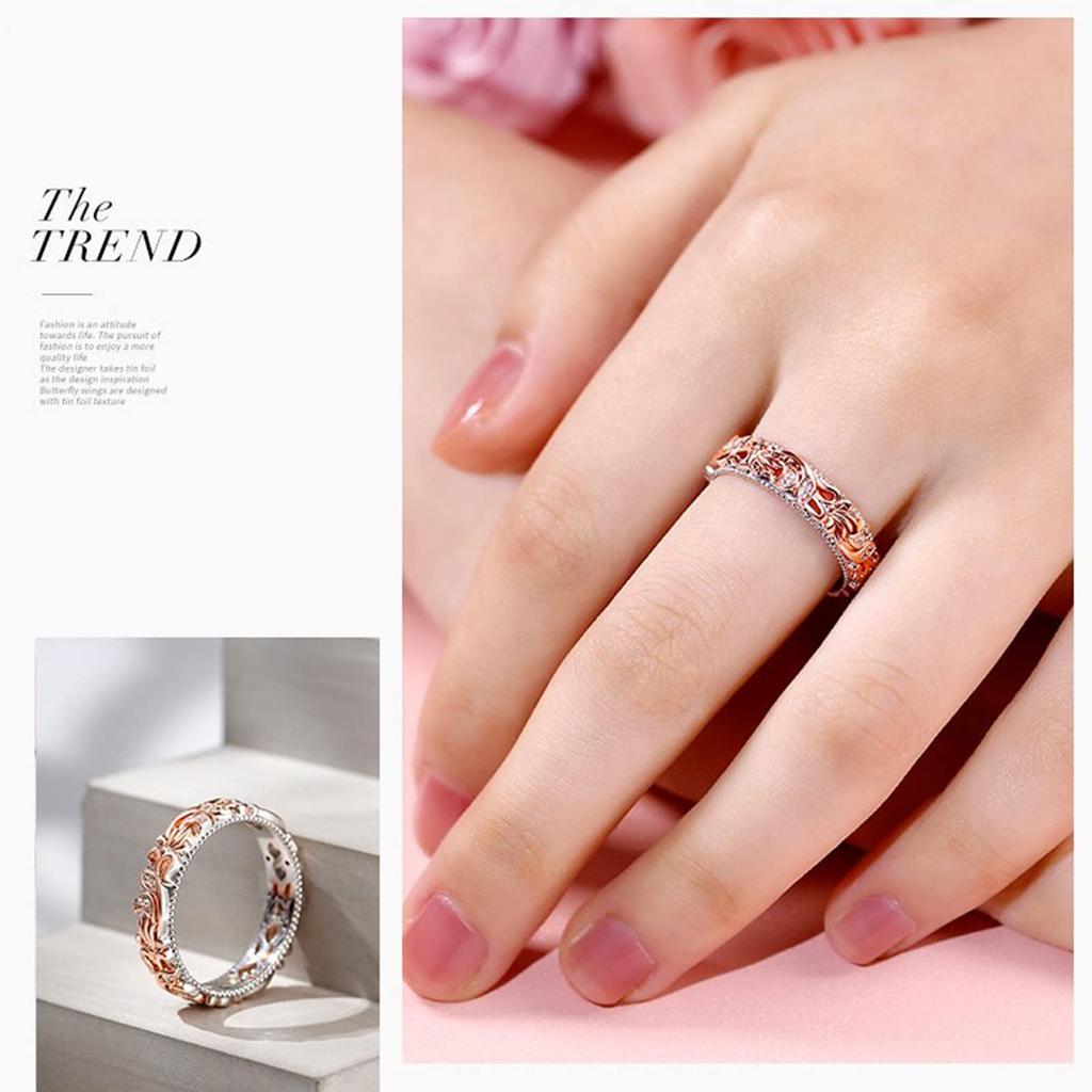Silver Ring Hawaiian Jewelry Ring Flower Leaf Motif Openwork Silver Ring Cute Stylish [Jeulia] Women's (Rose Gold, 16)