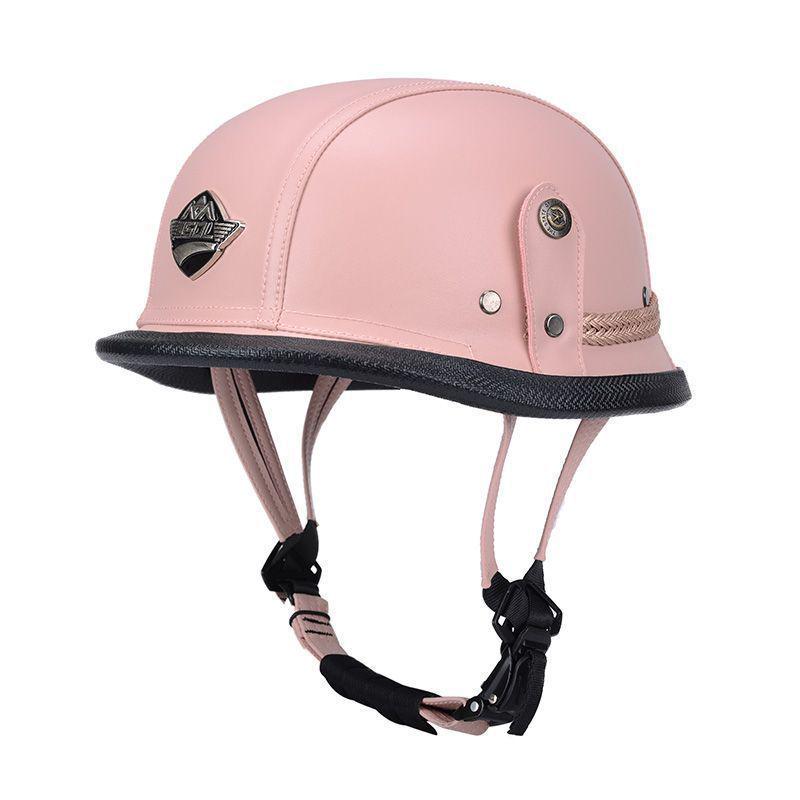 

German Steel Retro Half Helmet for Harley Motorcycle Riders - Skull Cap Design with Leather Finish M (55-56)