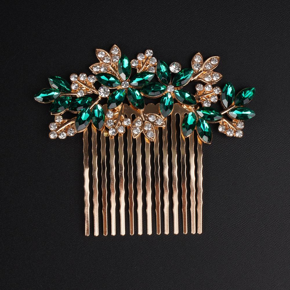 Women Bridal Wedding Silver Blue Rhinestones Flower Leaf Side Hair Comb Special Occasion Headpiece Hair Accessories for Women