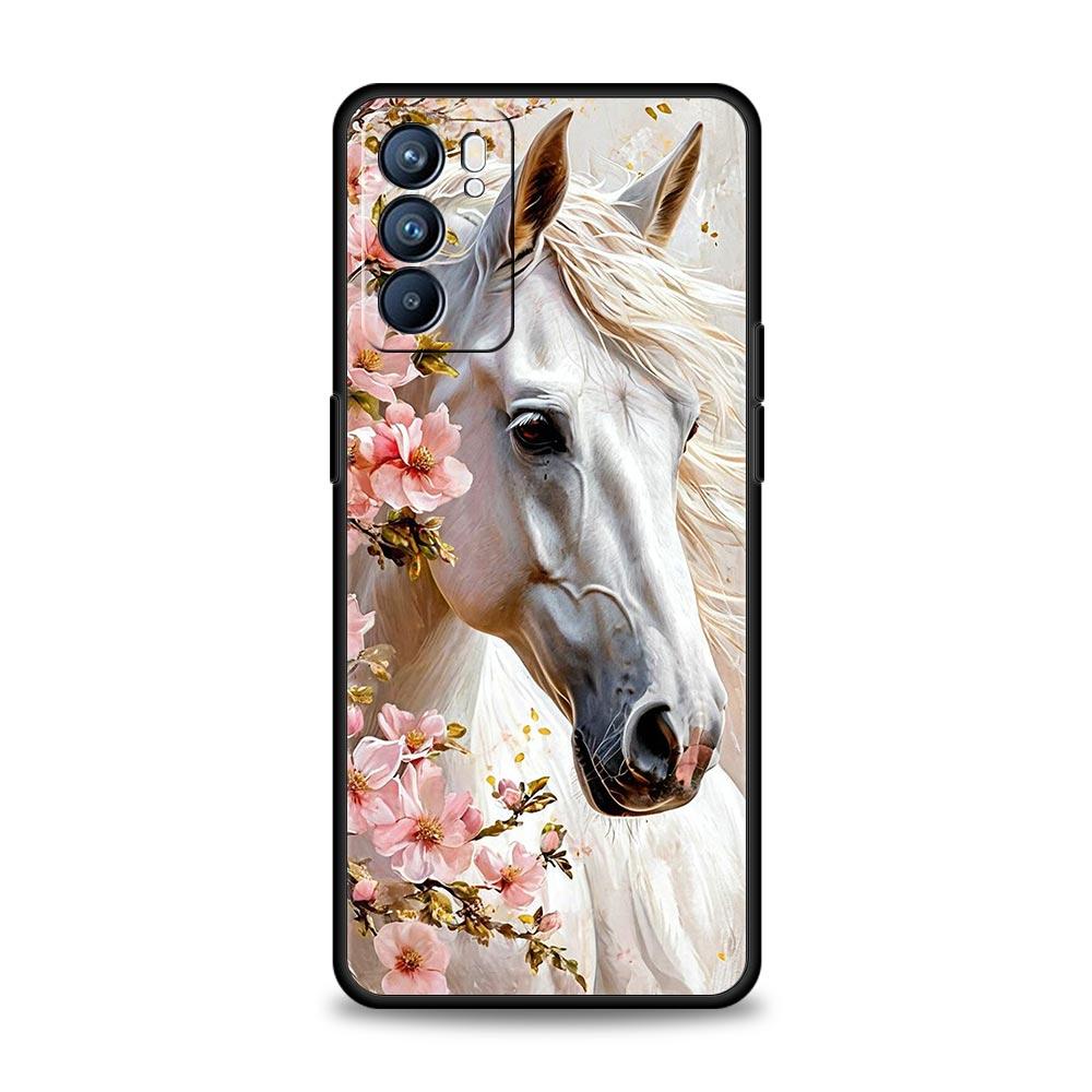 Black White Horses Galloping Case For Oppo Reno13 Reno12 Reno11 F Reno10 Pro A54 5G Find X5 A53 A52 A9 A17 4G A79 A80 A98 Cover