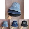 Vintage Denim Buchstabe Bestickt Eimerhut Für Männer Frauen Sommer Sonnenschutz Outdoor Accessoire
