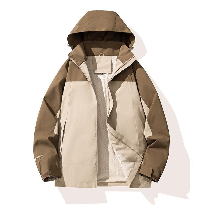 Autumn New Outdoor Windproof Waterproof Jacket Couple Can Detachable Hat Mountaineering Wear Sports Casual Jacket Men