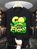 Summer Graphic Unisex T-Shirt - "Go with the Flow" Vibrant Yellow & Green Print, Casual Round Neck Short Sleeve Tee, Breathable & Comfortable for Casu