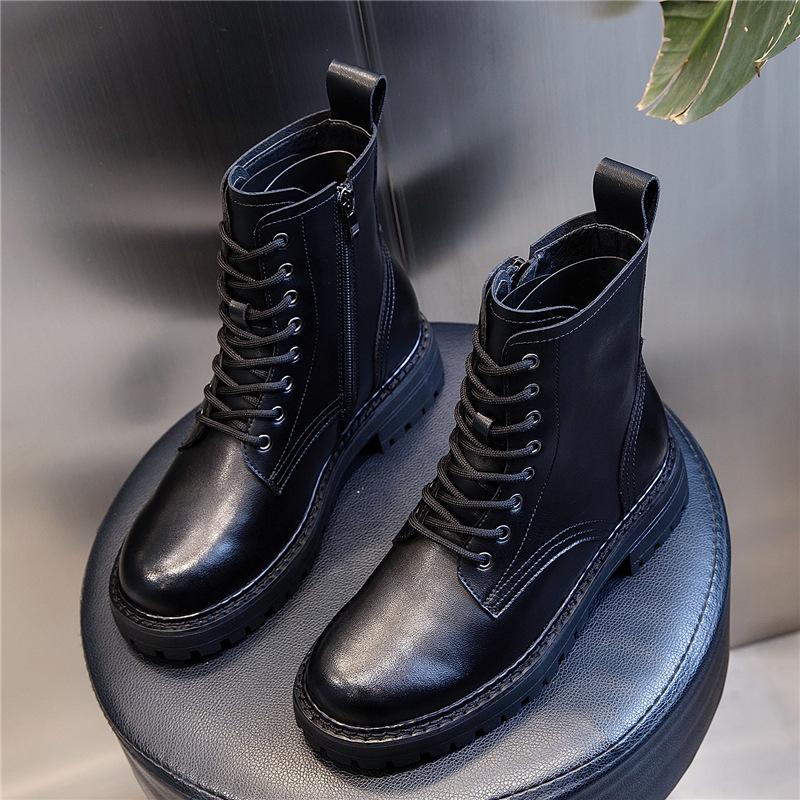 Martin boots women's autumn and winter new Lunfeng medium tube leather short shoes women's thick-soled velvet women's shoes