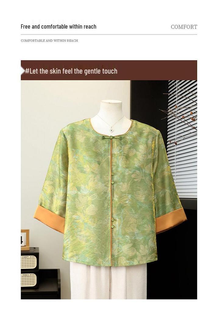 Fashionable Chinese Style Spring/Summer Jacket for Middle-aged and Elderly Women - 2026 Three-Quarter Sleeve Top