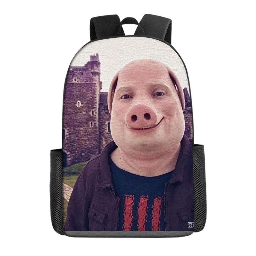 Funny John Plaid Shirt Pig Pork Printed School Bag Primary School Student 17-Inch Large Capacity One