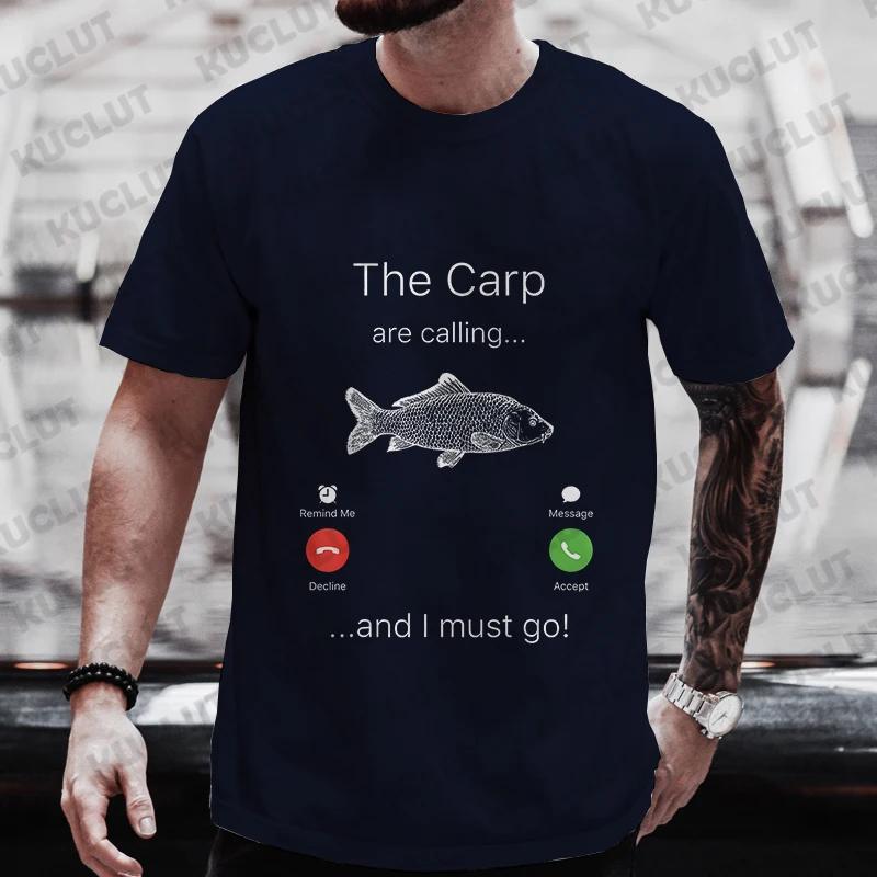 Fishing The Carp Are Calling and I Must Go Funny Vintage Men's T-Shirt New Fashion Summer Casual Harajuku Tshirt Printed Men Top