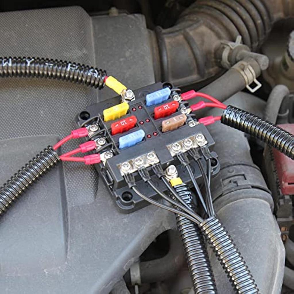 Suport siguranțe auto pentru siguranțe cu lame Cutie siguranțe auto cu 6 compartimente Suport siguranțe cu afișaj led Autobuz negativ pentru mașină barca furgonetă Suv Hgv