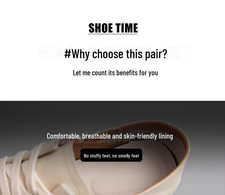 Women's Spring 2025 White Cowhide Height-Increasing Shoes, Thin Style, Soft Leather, Soft Sole, Slip-On.