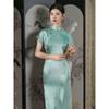 "Streamer Green" long green ancient full-open cheongsam 1011 summer new retro Republic of China style