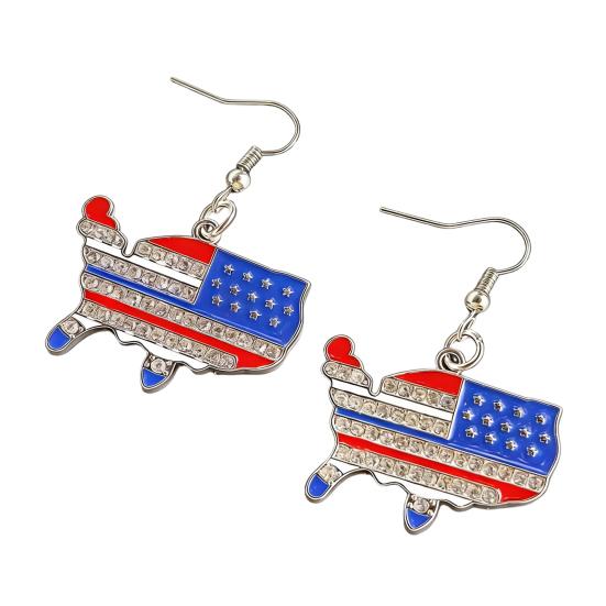 1 Pair Hook Earrings American Independence Day Pattern Hollow Heart Star Shape Red White Blue Earrings Jewelry Accessories