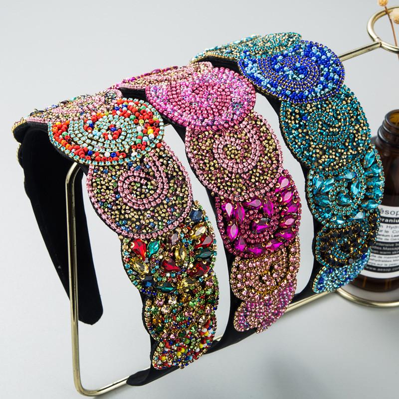 

Широкополые украшения для волос, аксессуары, красочная повязка на голову со стразами, роскошные вечерние волосы