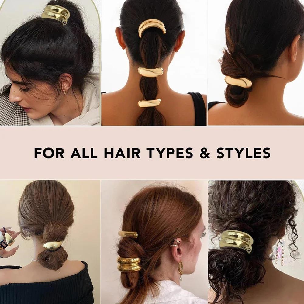 3/6pcs Gold Ponytail Cuff with Elastic Hair Ties Metal Charms Black Rubber Band Women Girs Non-Damage Hair Rope