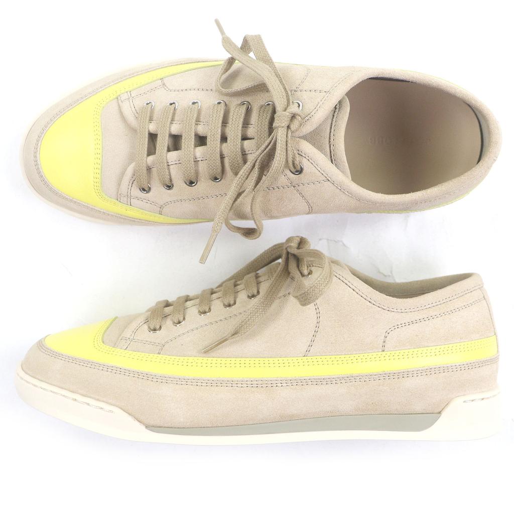 Pristine John Lobb Low Cut Sneakers COURT Beige Yellow Suede Leather Mens 6 Used