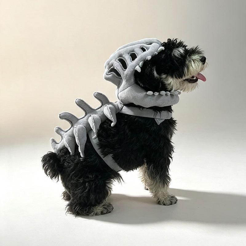 Funny Dinosaur Skeleton Pet Costume Hood Plush Dog Headgear Halloween Cosplay Hat Cute Photo Prop for Small Medium Dogs