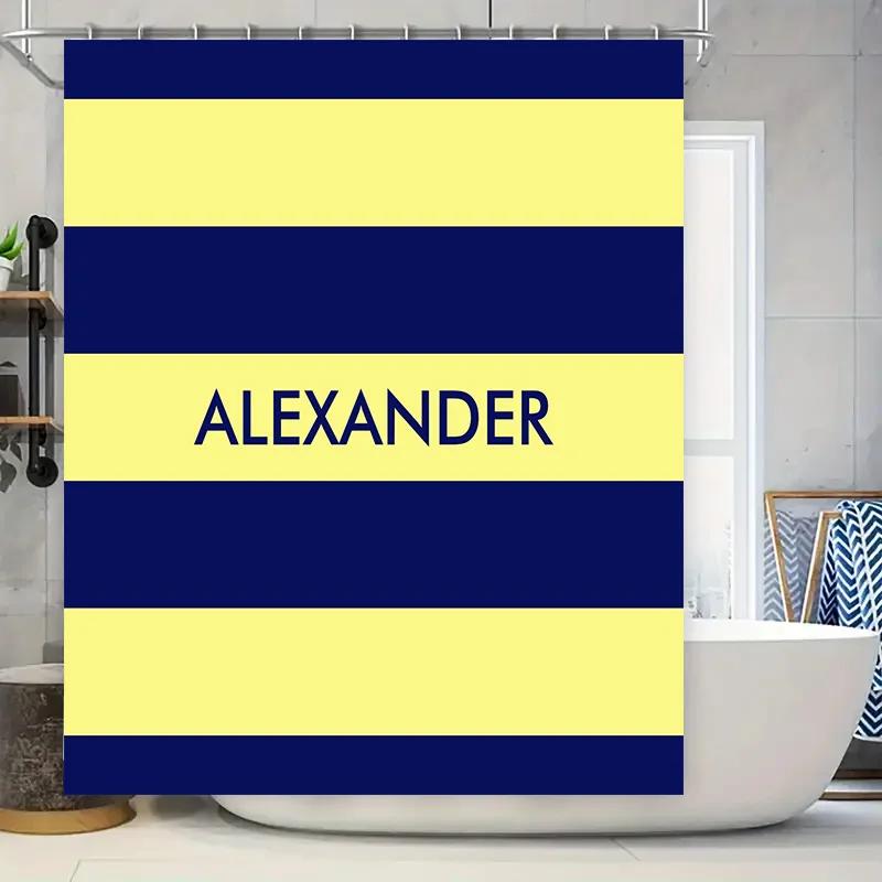 

Name Shower Curtain Striped Blue Yellow Custom Kids Bath Decor W60H190(CM)-1 Pcs