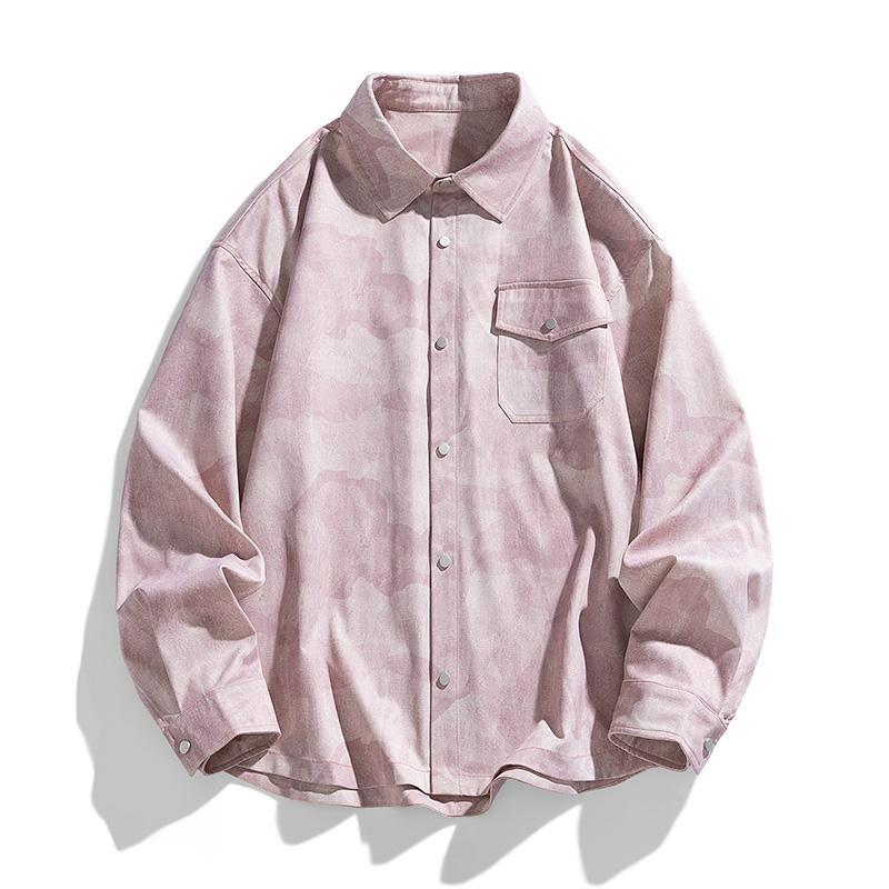 2026 Spring Summer Men Long Sleeve Tie-Dye Shirts Men Y2K Vintage Cargo Shirt Korean Fashion Loose Streetwear Blouses Clothes