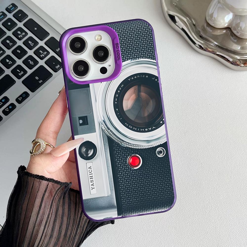 Style Camera Vintage Phone Case Matte Colored Silver For Iphone 17 16 15 14 Pro Air 13 12 Plus 11 7 8 Max Luxury Cover