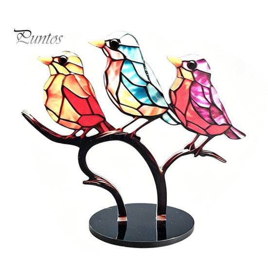 Fine Craftsmanship Bird Statues for Office Acrylic Birds on Branch Desktop Ornament, Colorful Stained Glass Style Nature Themed Gifts Lovers Figurine,