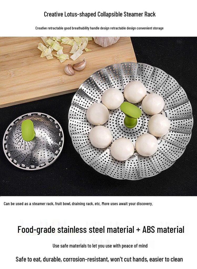 Stainless Steel Foldable Steamer Basket for Vegetables and Bread Cooking