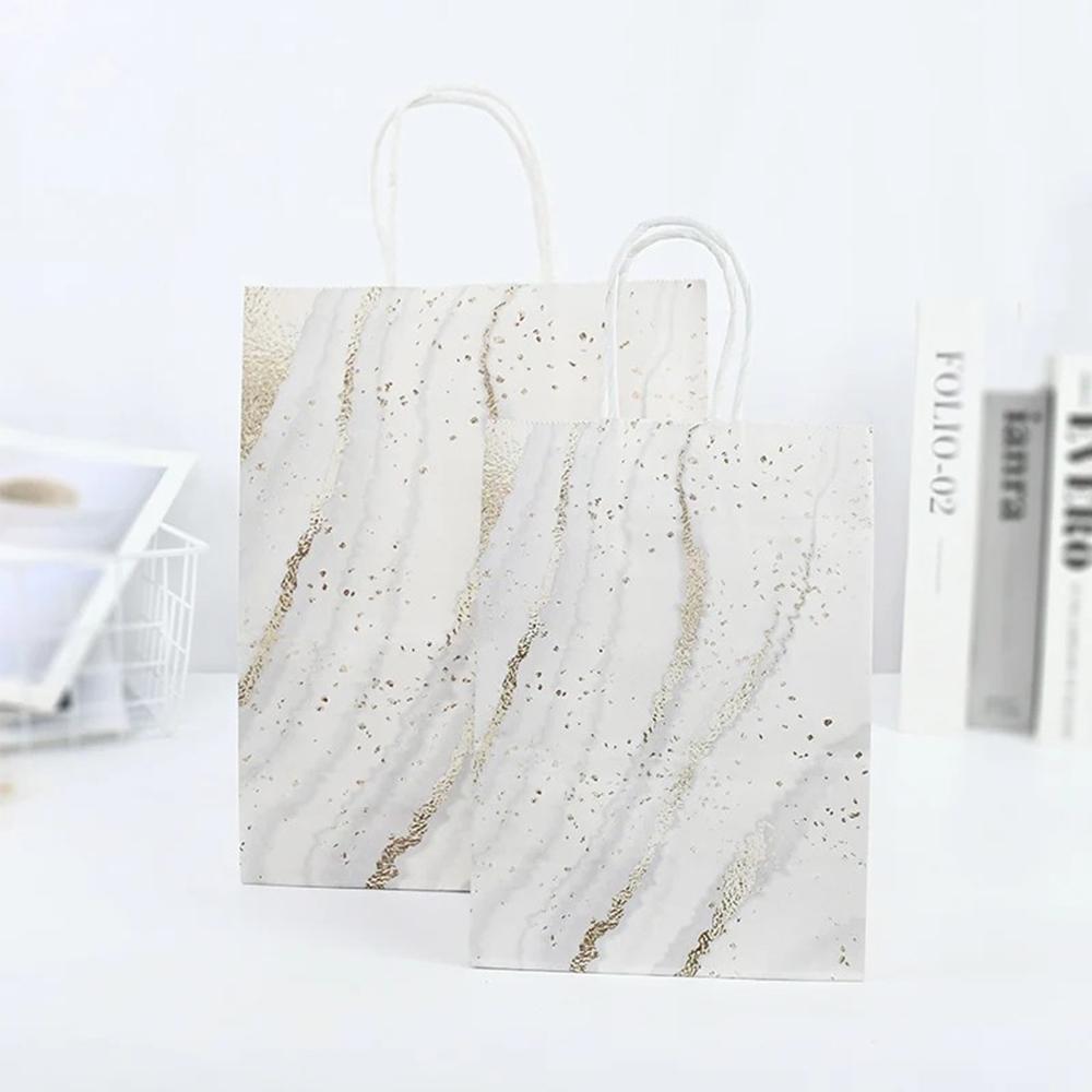 6Pcs Gold Marble Gift Bag with Handle Paper Gift Wrapping Bags for Birthday Wedding Party Supplies