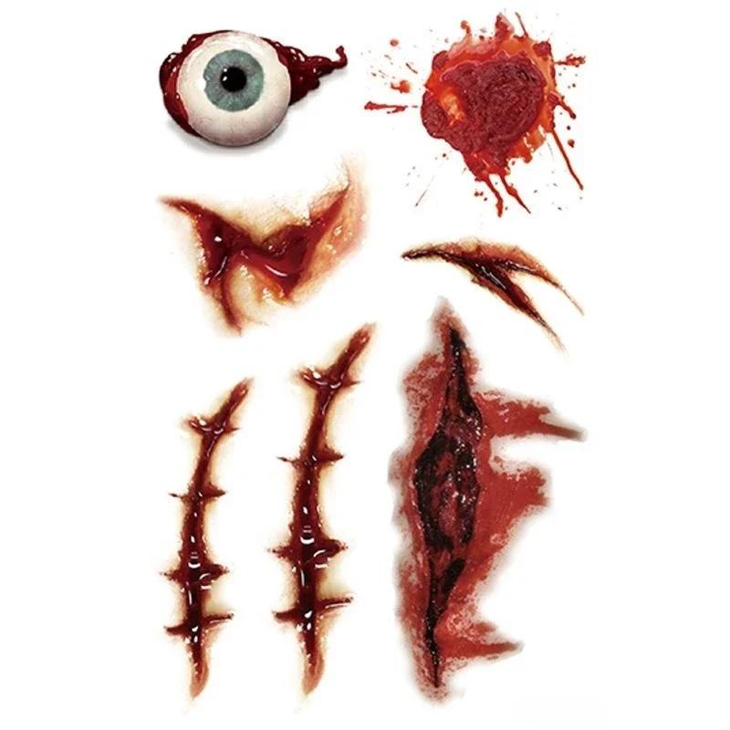 1-100PCS Halloween Temporary Tattoo Stickers Bloody Wound Scar Waterproof DIY Body Makeup for Party Horror Costume Decoration
